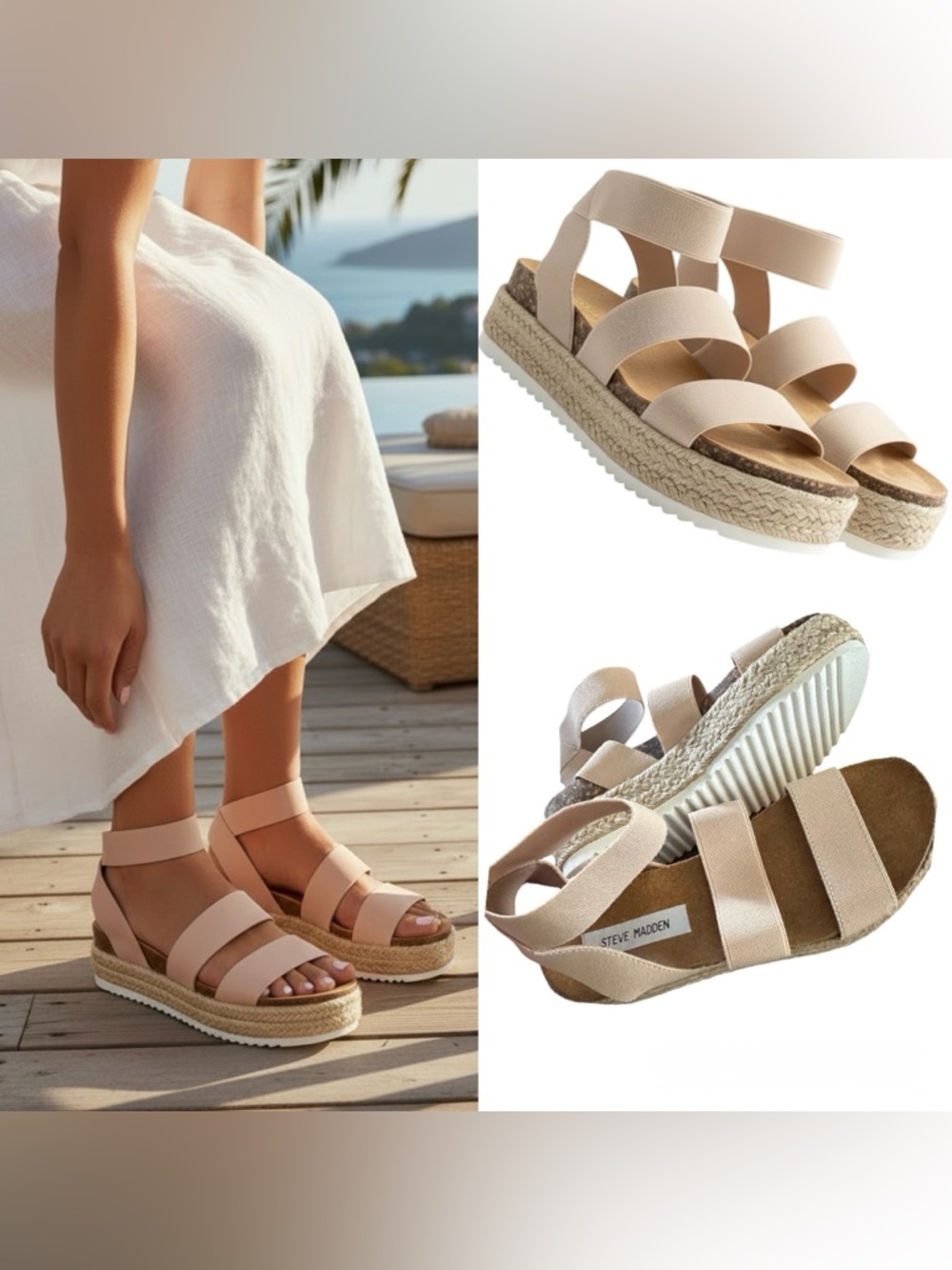 Steve Madden Women's Kimmie Blush Nude Espadrille Platform Sandals Size 7 NWOB